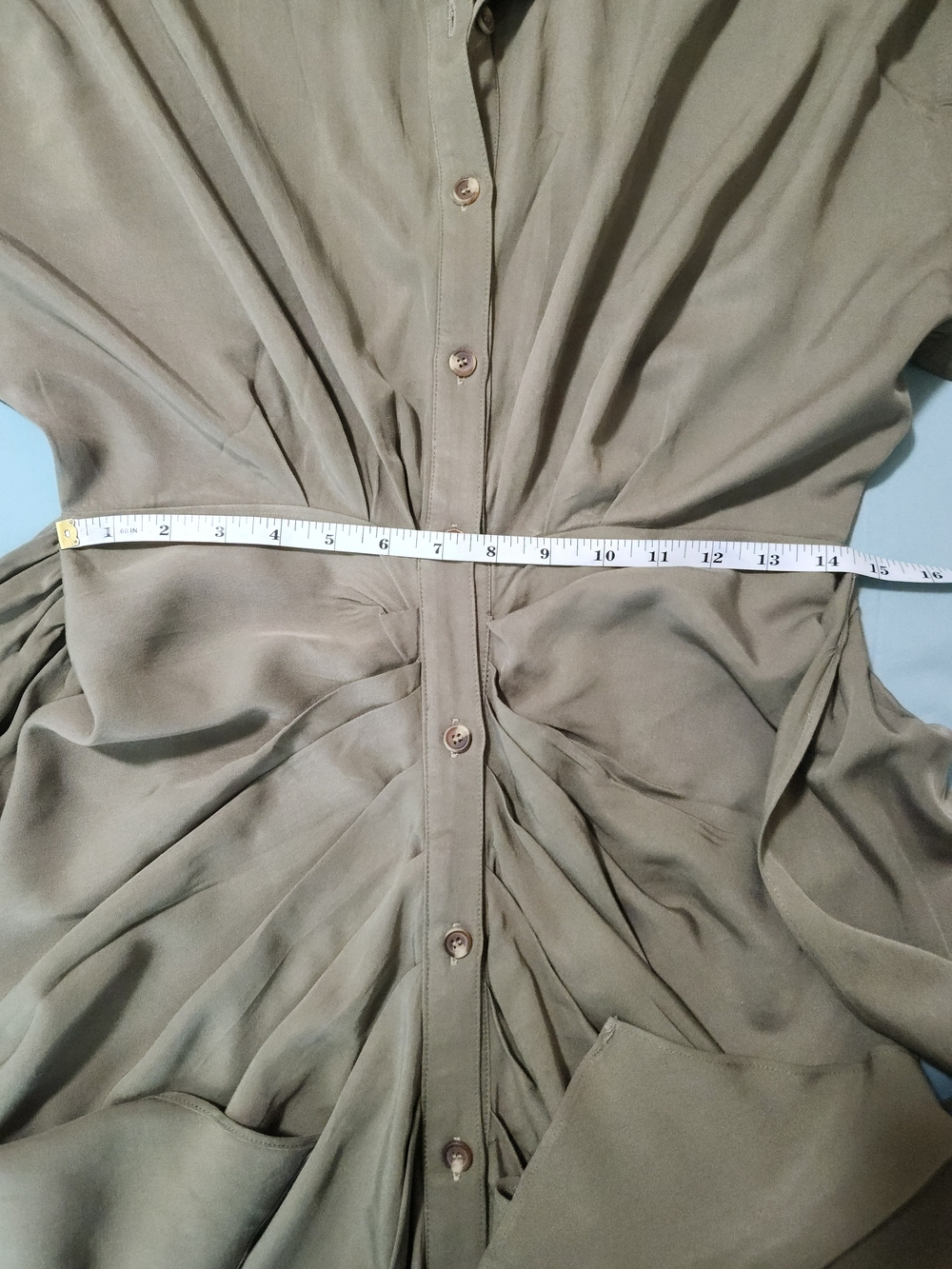 Mable Gwen Tencel Button Down Midi/Maxi Draped Dress In Olive Green Size Small - Picture 6 of 15